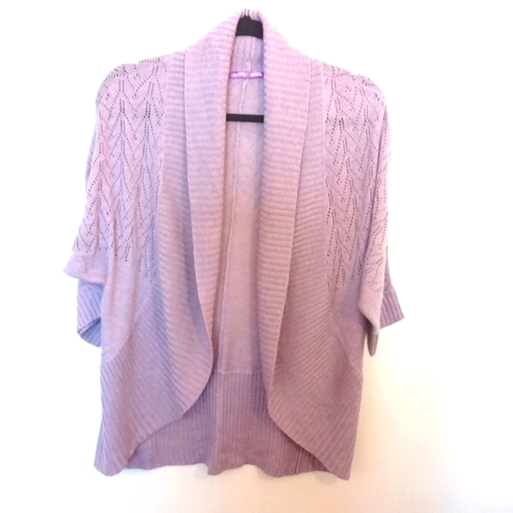 Smart Set Women's Lilac Purple Short Sleeve Pointelle Knit Cardigan Small+